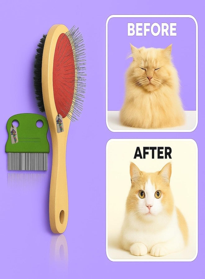 ويستيرن إرا مجموعة العناية بالحيوانات الأليفة من ويسترن إيرا 2 في 1 للكلاب والقطط | فرشاة خشبية بشعيرات مزدوجة الجوانب لإزالة الشعر الزائد | مشط يدوي للبراغيث بدبابيس معدنية للحيوانات الأليفة | أداة لإزالة القراد والبراغيث (عشوائية) - Image 5